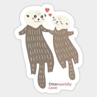 Cute Otters in love Illustration Sticker